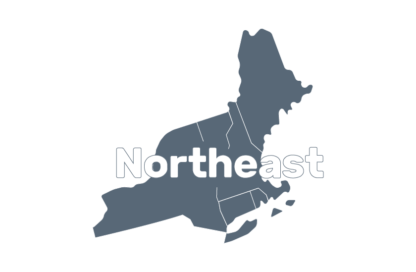 A map of Connecticut, Maine, Massachusetts, New Hampshire, New York, Rhode Island, Vermont